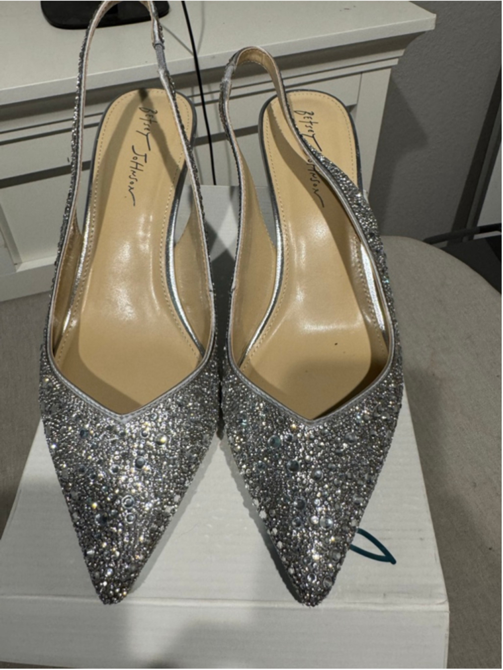 Women's Betsey Johnson Crystal RhinestoneSlingback Heels Size 11 Silver Blue - Picture 2 of 12